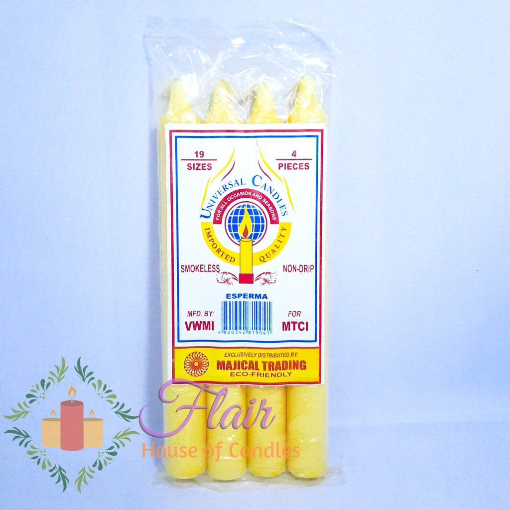 Universal Candles Yellow Esperma Candle #19 | 4pcs Pack 21.6cm Tall