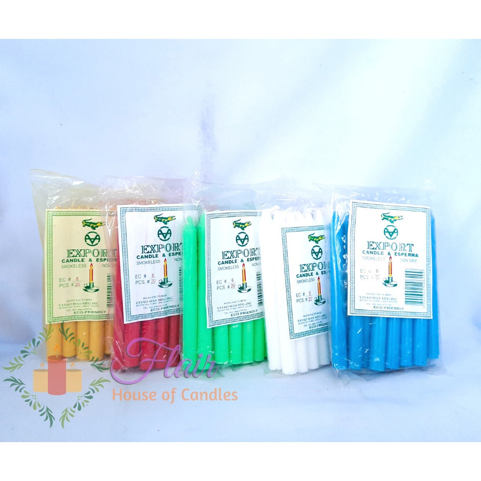 Export Esperma Colored Candle #6 | 20pcs Pack 13.6cm Tall