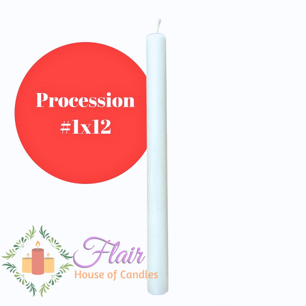 Flair White Procession Candle #1 | 12 Inches Tall