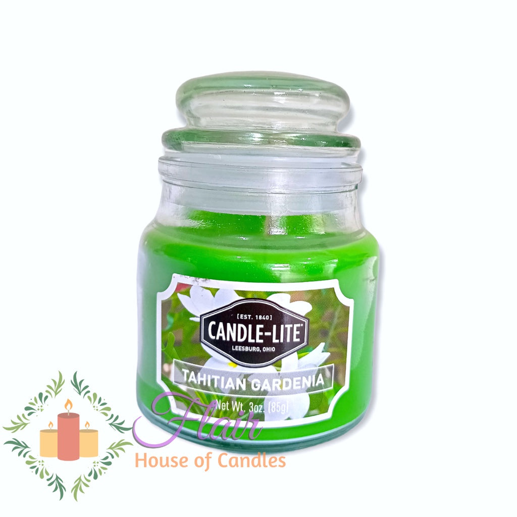 Flair Candle-lite Tahitian Gardenia Scented Small Jar Glass Candle With Lid 85g (12-17hrs burn time)