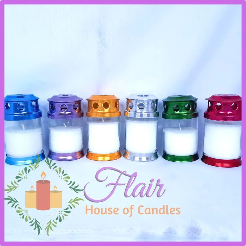 GC35 Windproof Colored Glass Candle 11cm Tall