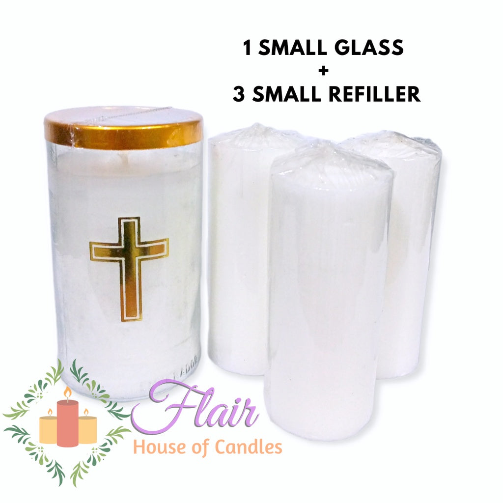 1pc Small Glass Candle with 3 Small Refiller Set