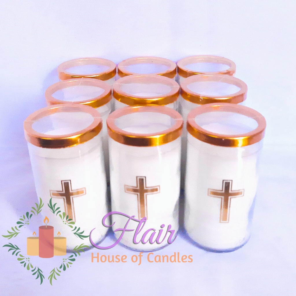 Flair 9pcs Set Gold Small Glass Candle with Cross Sticker 12cm Tall