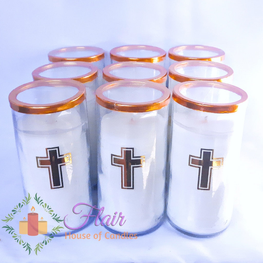 Flair 9pcs Set GC85 Gold Large Glass Candle with Cross Sticker 16cm Tall