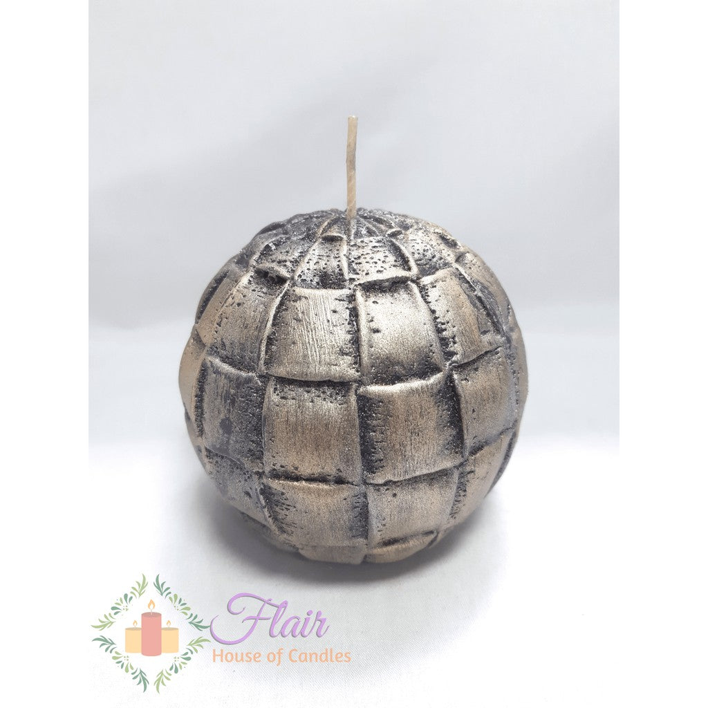 Flair Elegant Rattan Mat Pattern Decorative Scented Round Ball Candle (30Hrs Burn Time) 10cm Tall