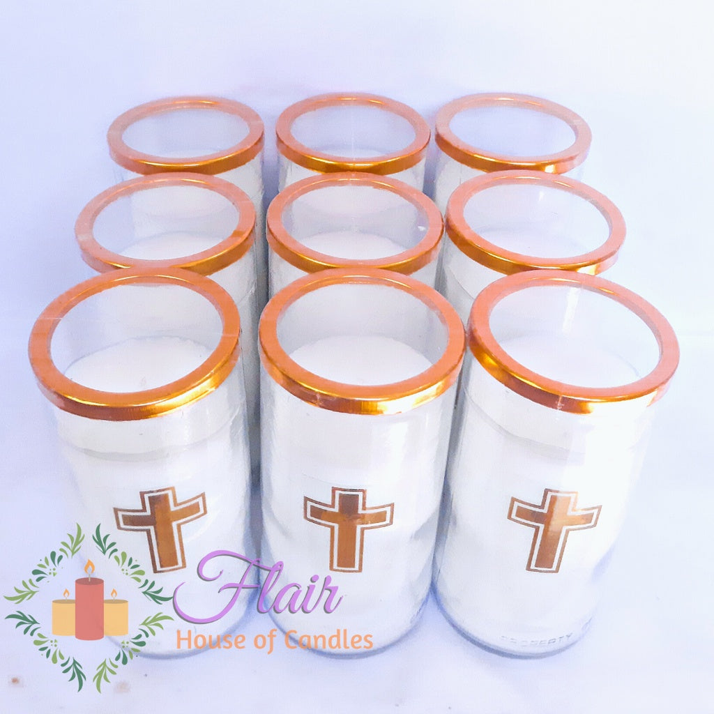 Flair 9pcs Set GC85 Gold Large Glass Candle with Cross Sticker 16cm Tall