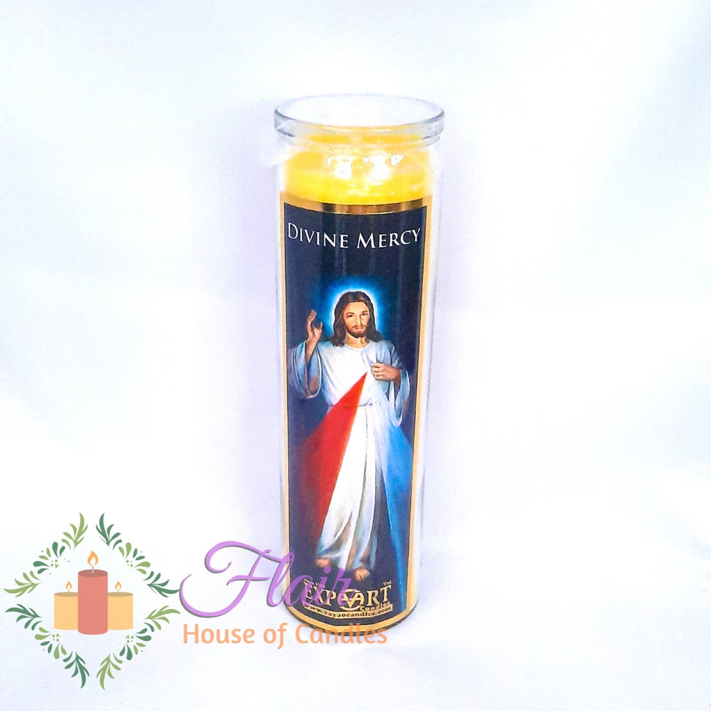 Divine Mercy Long Glass Candle 21cm Tall