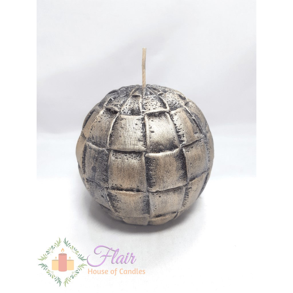 Flair Elegant Rattan Mat Pattern Decorative Scented Round Ball Candle (30Hrs Burn Time) 10cm Tall