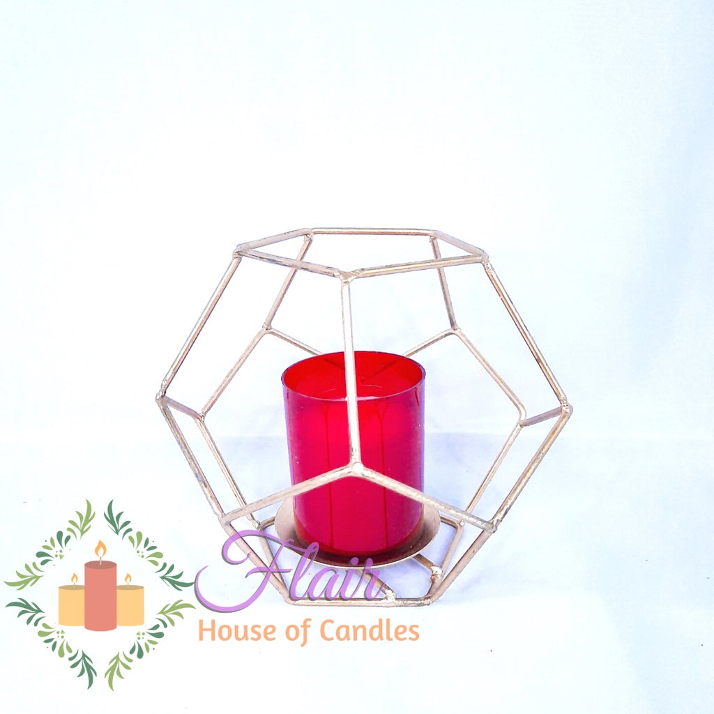 Hexagon Metal Cage Tealight Vigil Candle Holder 15cm Tall