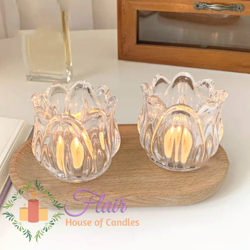 Flair Tulip Flower Shaped Glass Candle Holder 6.5cm Tall