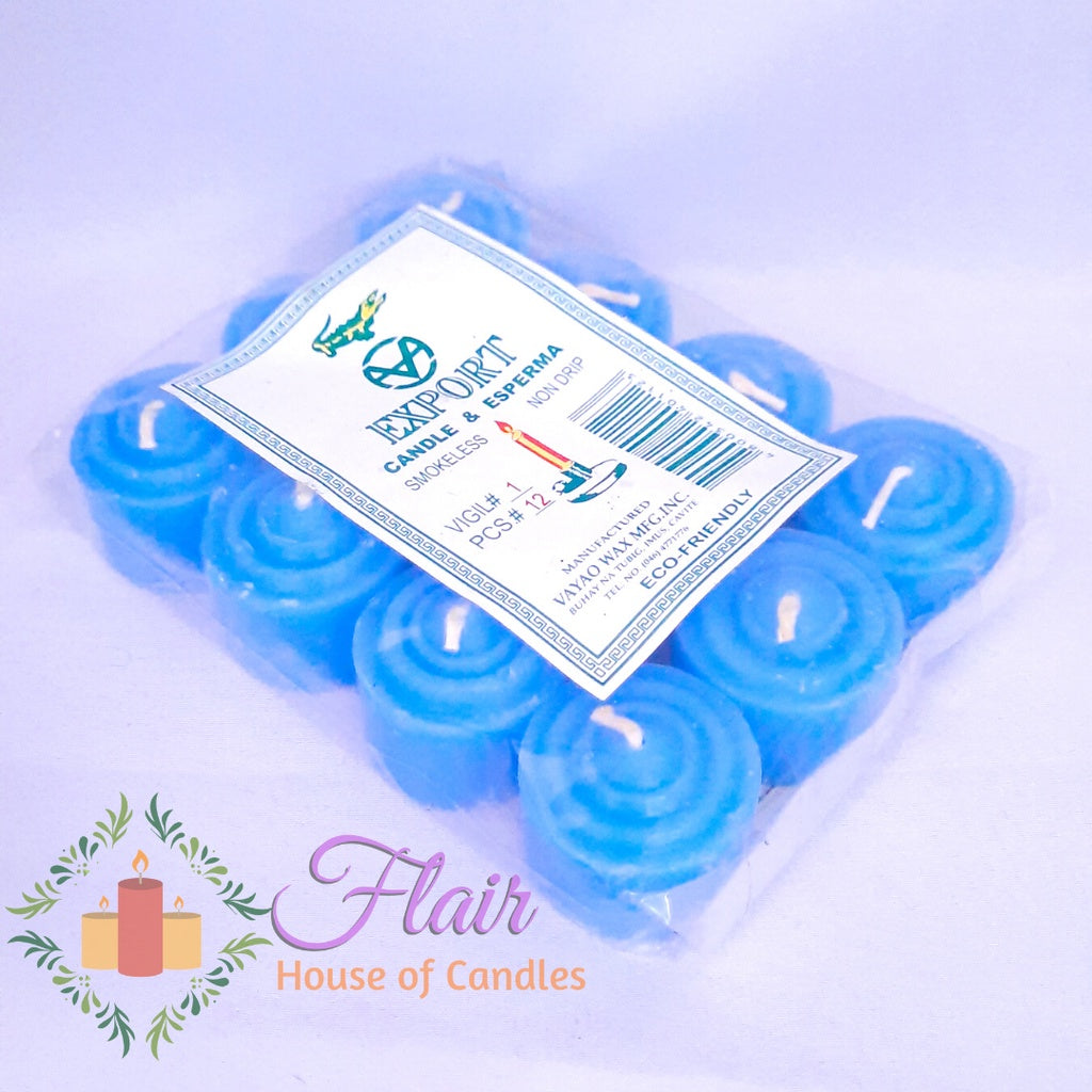 Flair Colored Vigil Candle #1 12pcs per Pack Smokeless and Dripless (2hrs burning time) 2.7cm Tall