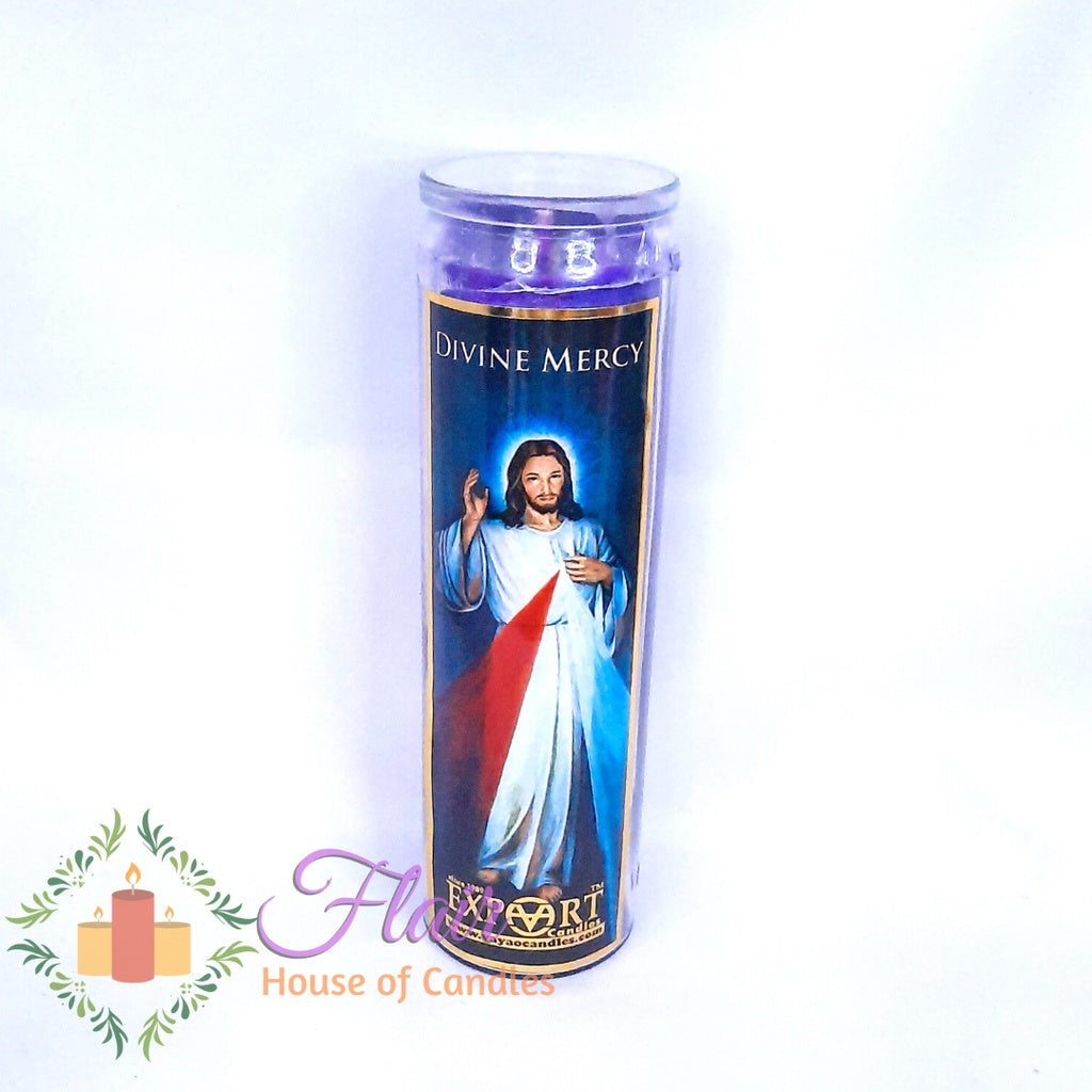 Divine Mercy Long Glass Candle 21cm Tall