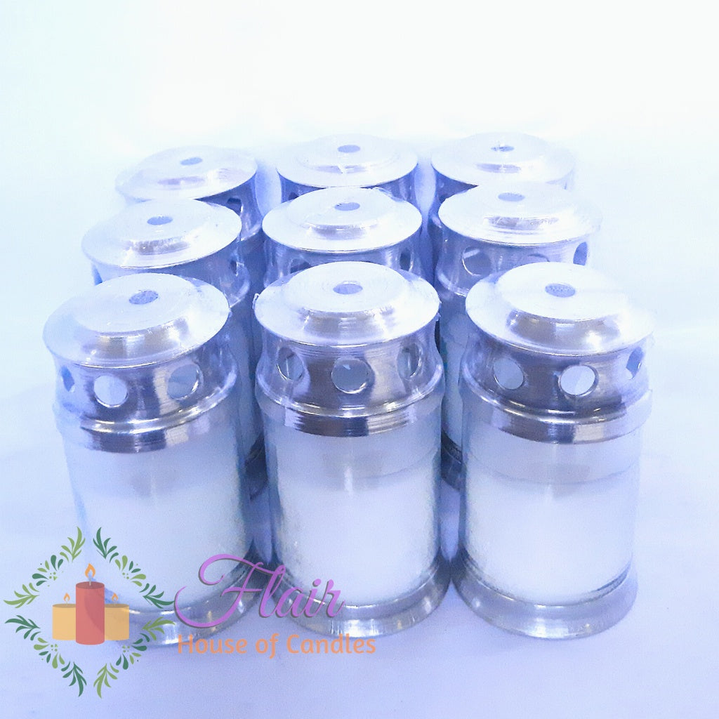 Flair 9pcs Set GC35 Windproof Silver Glass Candle with Cross Sticker 10.9cm Tall