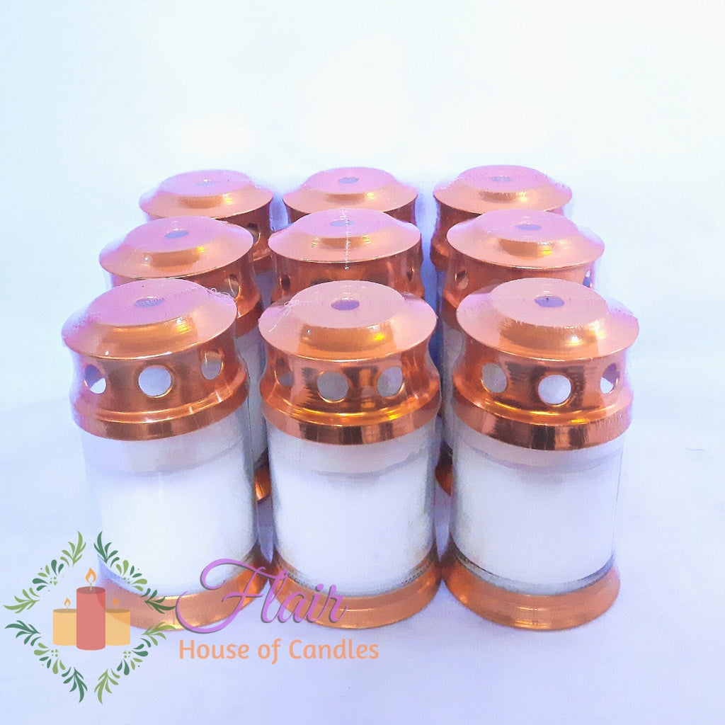 Flair 9pcs Set GC35 Windproof Gold Glass Candle with Cross Sticker 10.9cm Tall