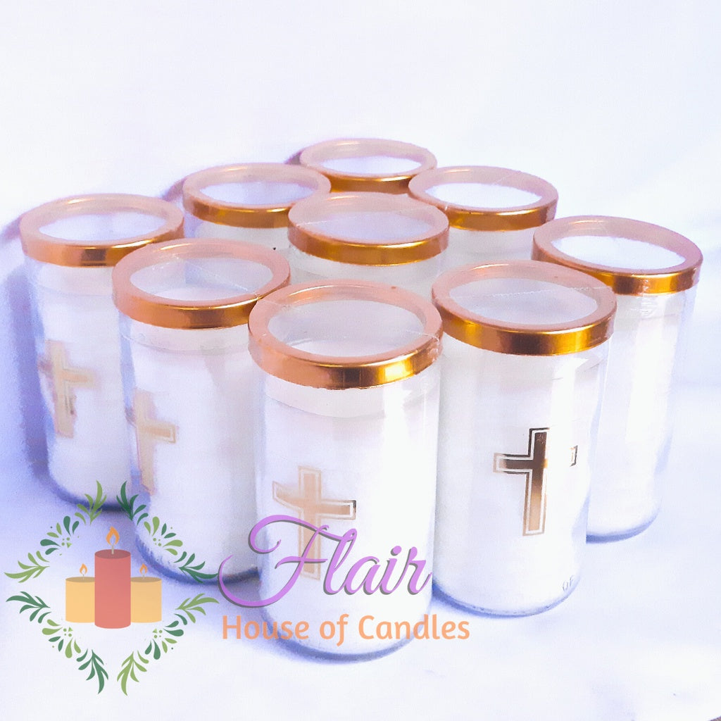 Flair 9pcs Set Gold Small Glass Candle with Cross Sticker 12cm Tall