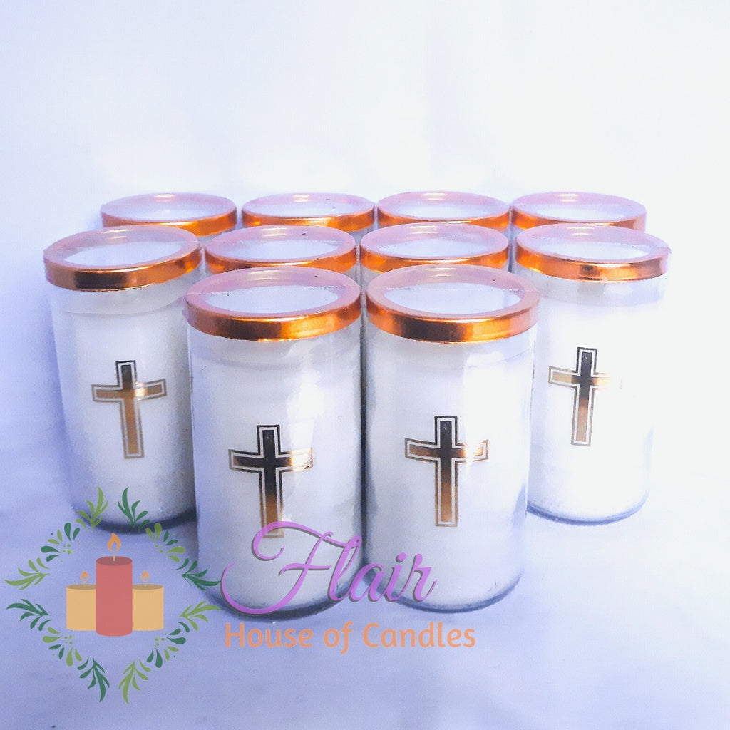 Flair 10pcs Set Gold Small Glass Candle with Cross Sticker