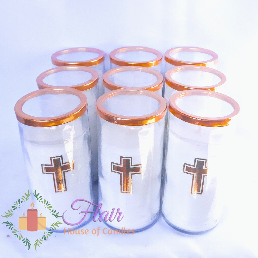 Flair 9pcs Set GC85 Gold Large Glass Candle with Cross Sticker 16cm Tall