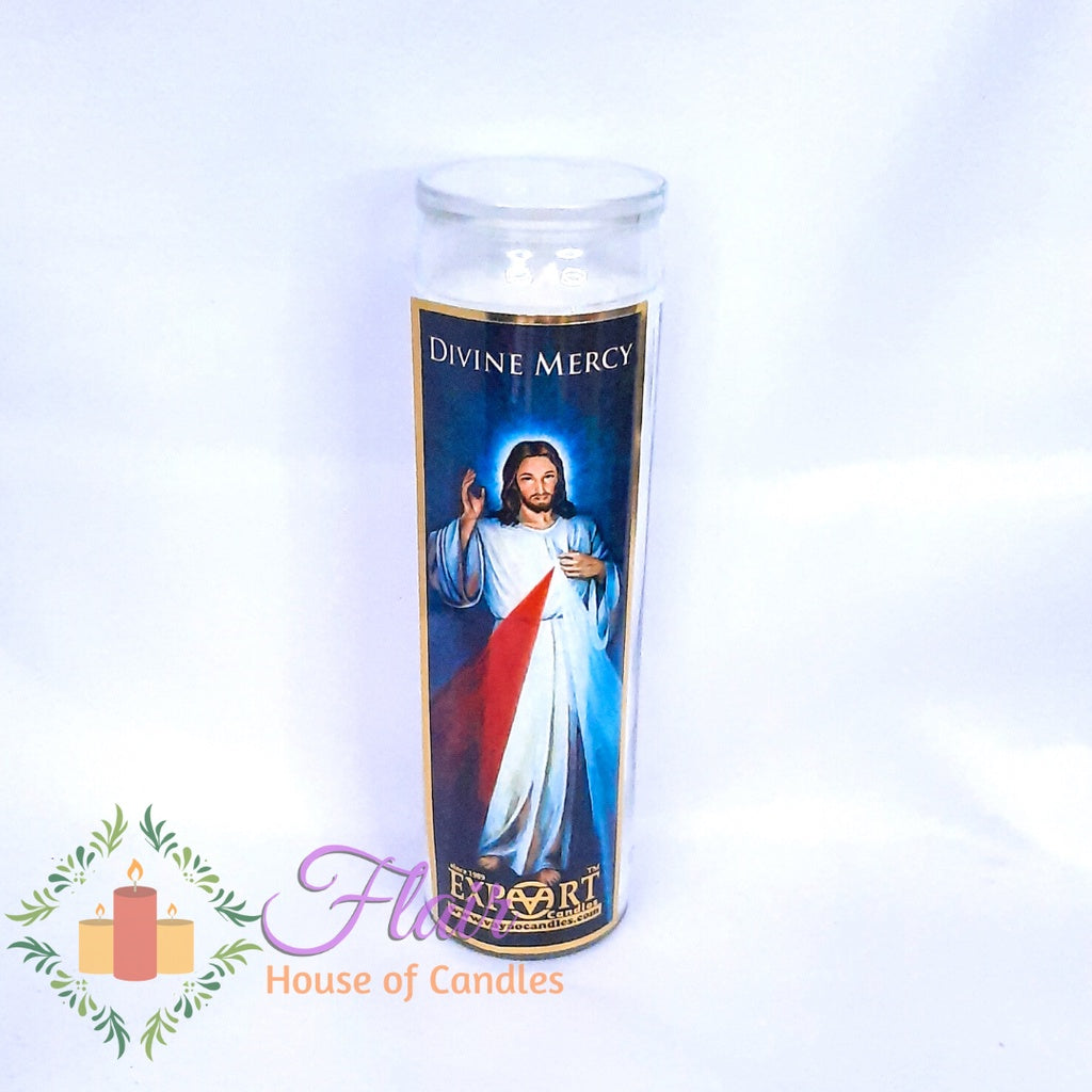 Divine Mercy Long Glass Candle 21cm Tall