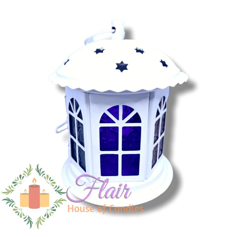 White Vintage Hexagon Metal Lantern Tea Light Candle Holder | 12.7cm Tall