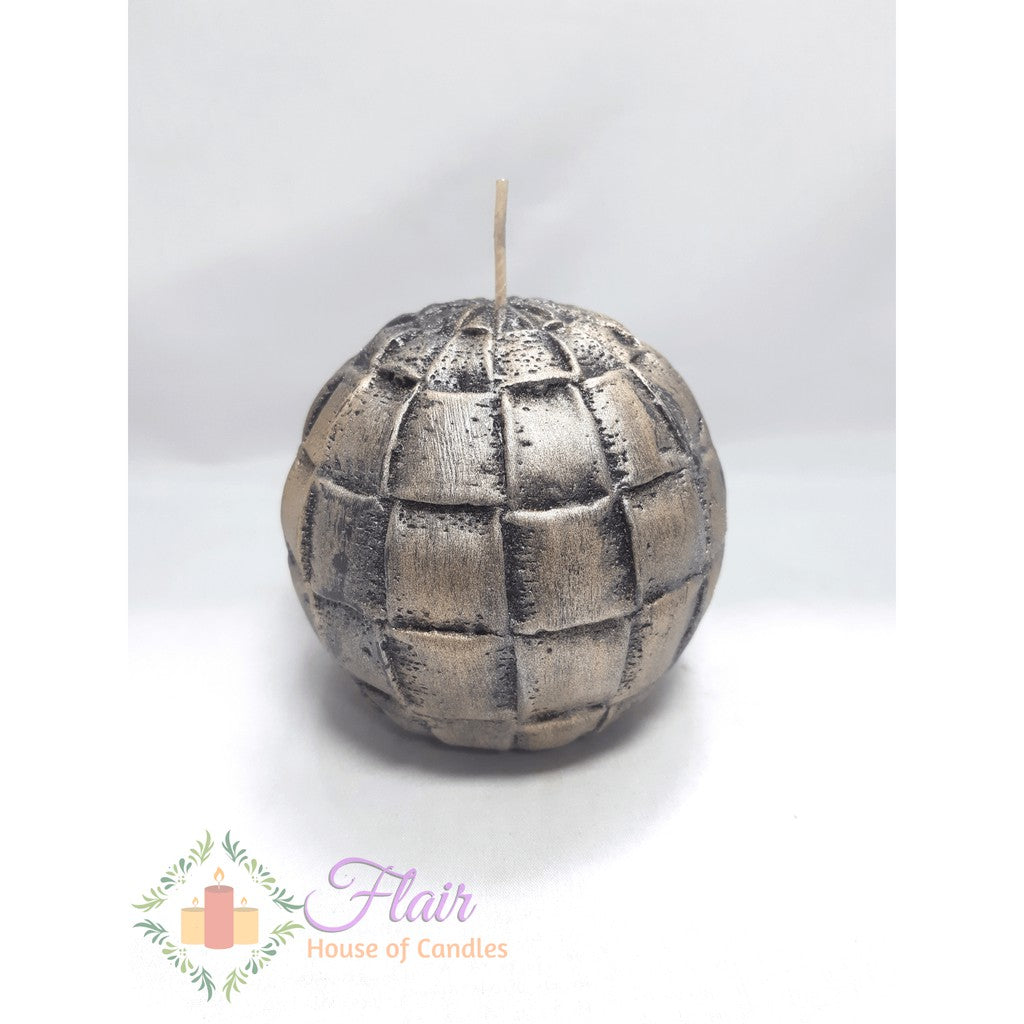 Flair Elegant Rattan Mat Pattern Decorative Scented Round Ball Candle (30Hrs Burn Time) 10cm Tall