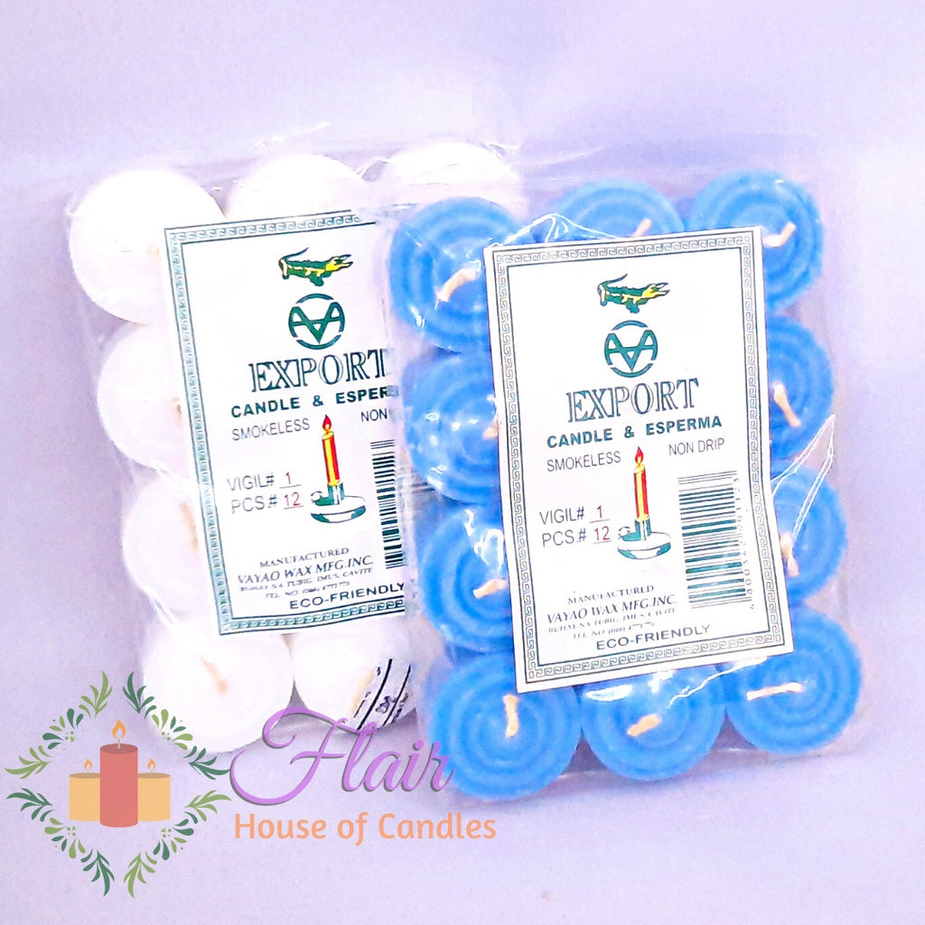 Flair Colored Vigil Candle #1 12pcs per Pack Smokeless and Dripless (2hrs burning time) 2.7cm Tall
