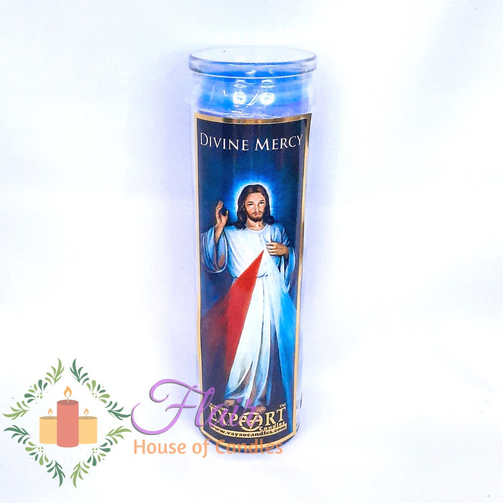 Divine Mercy Long Glass Candle 21cm Tall