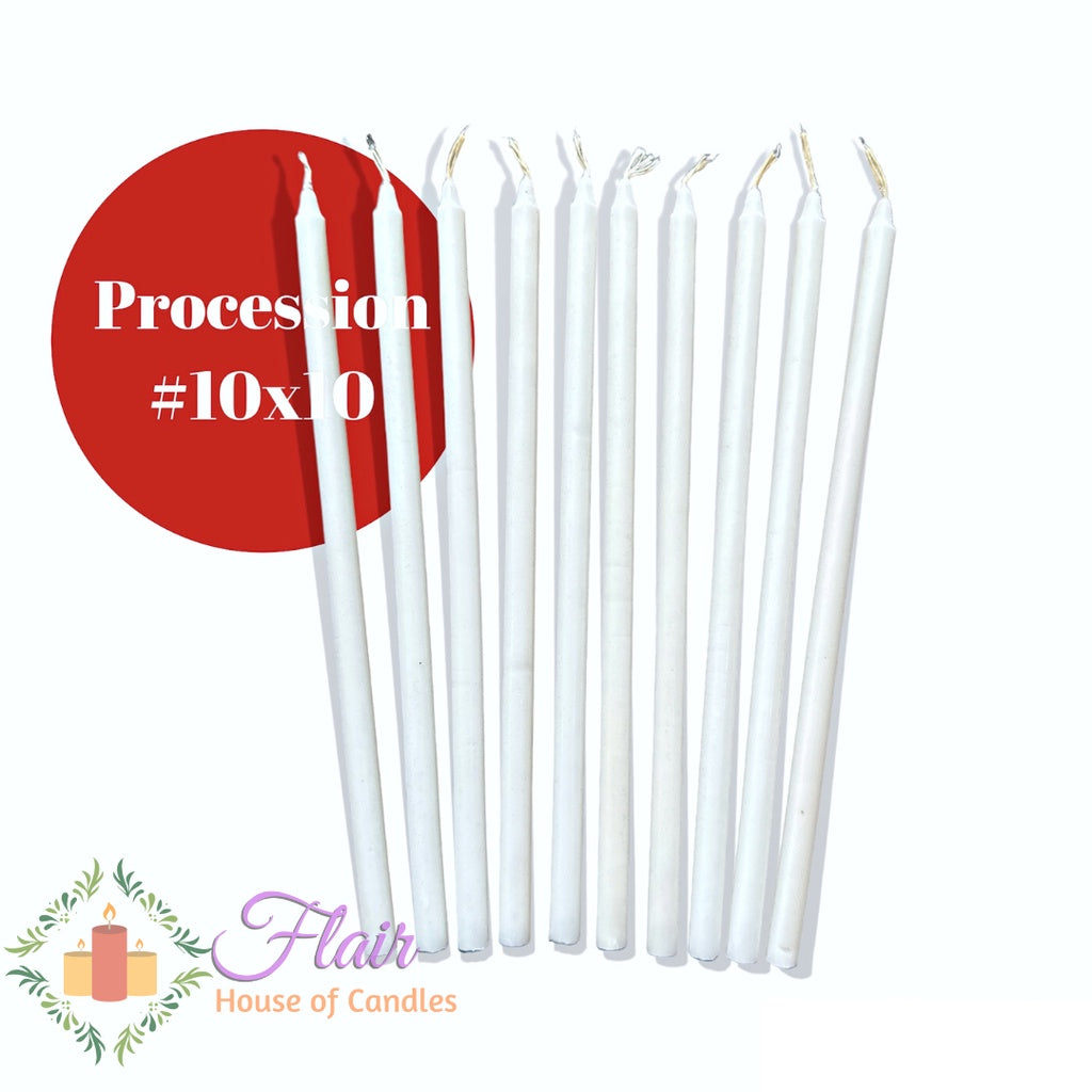 Flair White Procession Candle 10x10 | 10pcs Pack 20.5cm Tall