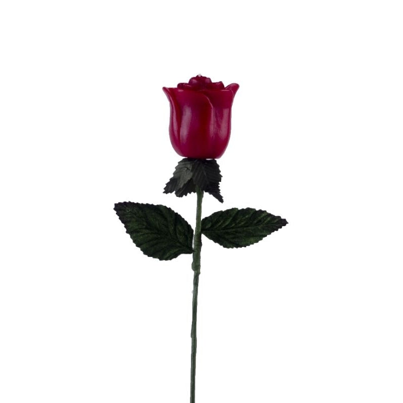 Red Rose with Stem and Leaves Candle 5.7cm Tall