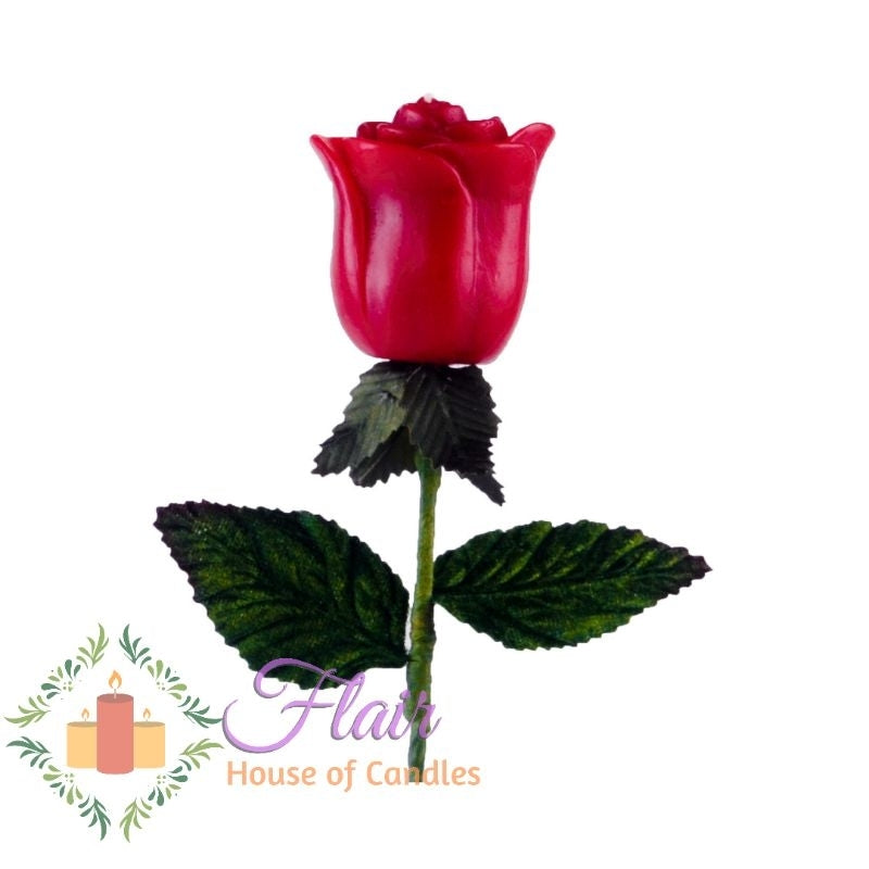 Red Rose with Stem and Leaves Candle 5.7cm Tall