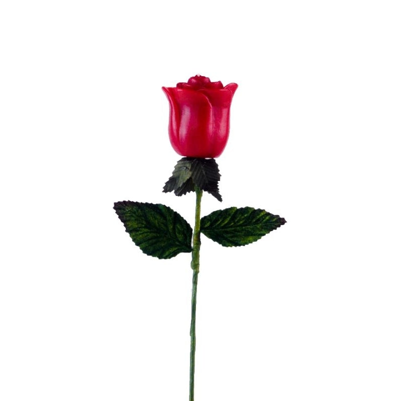 Red Rose with Stem and Leaves Candle 5.7cm Tall