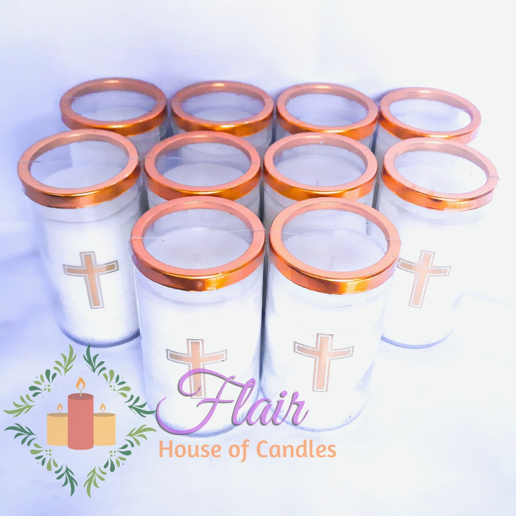 Flair 10pcs Set Gold Small Glass Candle with Cross Sticker