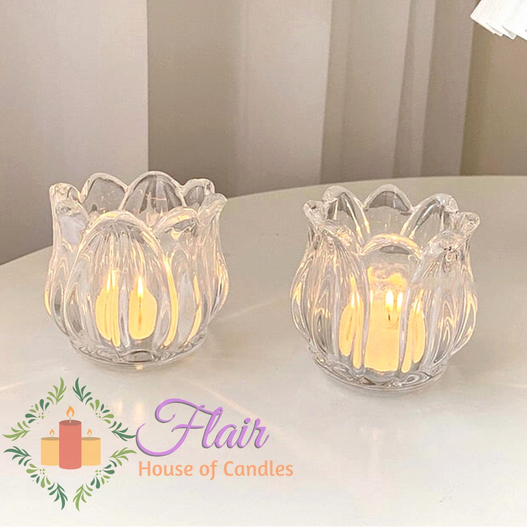 Flair Tulip Flower Shaped Glass Candle Holder 6.5cm Tall