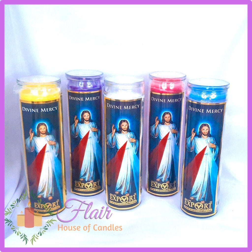 Divine Mercy Long Glass Candle 21cm Tall